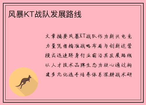 风暴KT战队发展路线